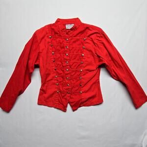 Vintage Rodeo Rose Western Style Jacket Red Buttoned Up Medium Shirt